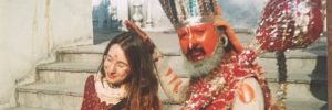 Large image of Deborah Bagg receiving spiritual blessings from Hanuman Sadhu in South Africa
